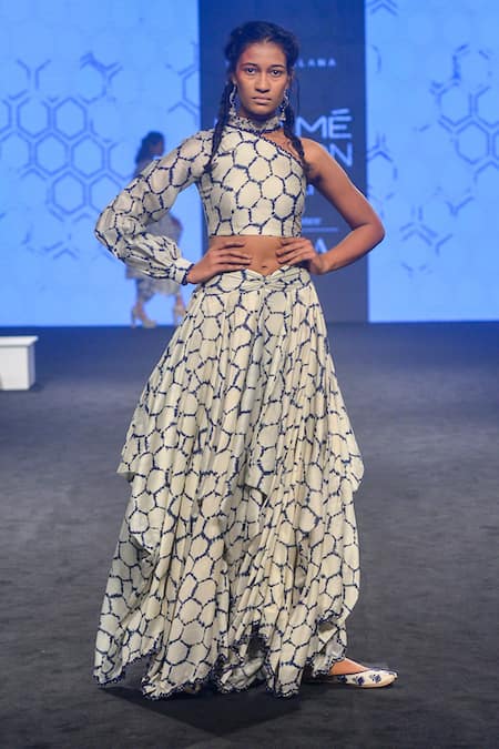 PUNIT BALANA Layered printed skirt with one shoulder top 