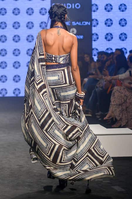 Shop Punit Balana Blue Pre Draped Saree With Blouse at Aza Fashions Shop_Punit Balana_Blue Pre Draped Saree With Blouse _at_Aza_Fashions