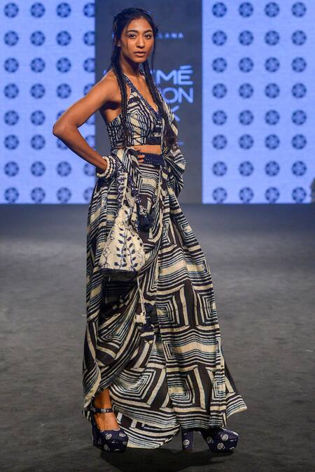 Punit Balana Blue Pre Draped Saree With Blouse Online at Aza Fashions Punit Balana_Blue Pre Draped Saree With Blouse _Online_at_Aza_Fashions