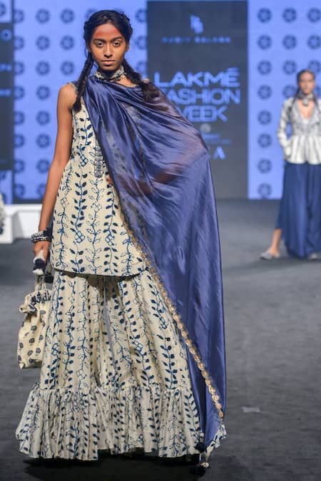 Punit Balana Blue Kurta With Sharara And Tassel Dupatta Online at Aza Fashions Punit Balana_Blue Kurta With Sharara And Tassel Dupatta _Online_at_Aza_Fashions