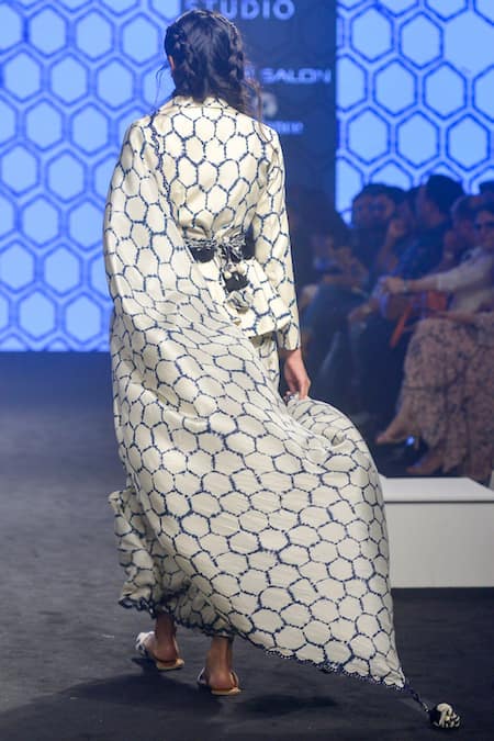 Shop_Punit Balana_Blue Cutwork Saree With Peplum Jacket _at_Aza_Fashions