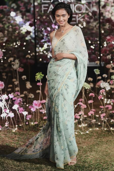 Anita Dongre Floral Sequin Embroidered Saree With Blouse