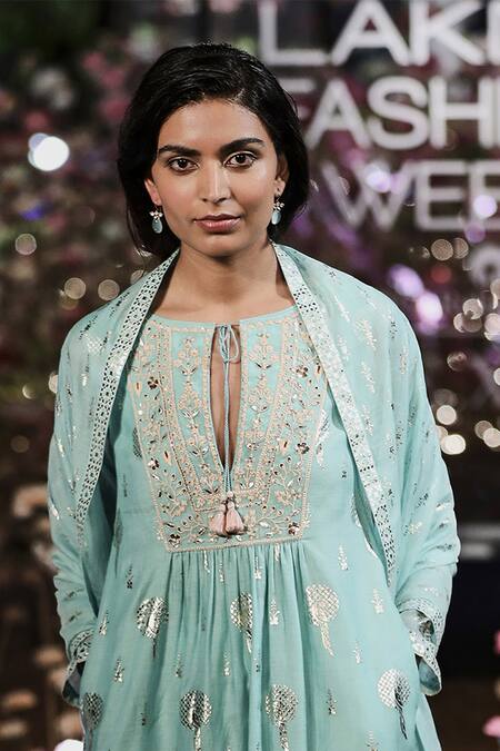 Shop Anita Dongre Metallic Floral Foil Print Kurta Palazzo Set at Aza Fashions Shop_Anita Dongre_Metallic Floral Foil Print Kurta Palazzo Set_at_Aza_Fashions