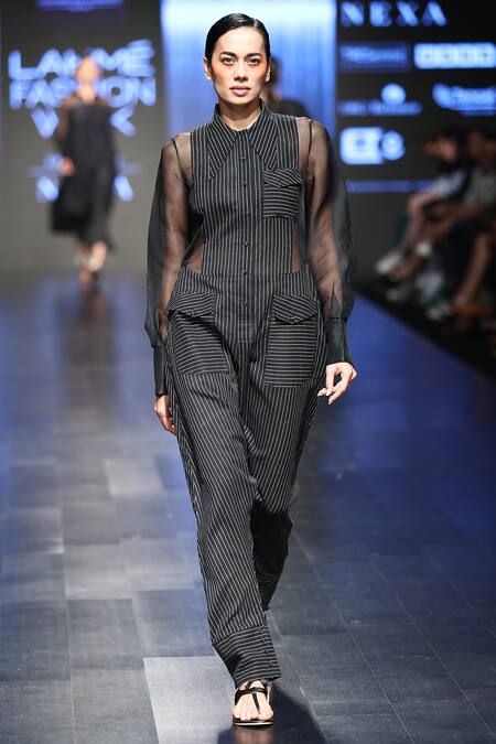 Sayantan Sarkar_Black Striped Jumpsuit_Online_at_Aza_Fashions