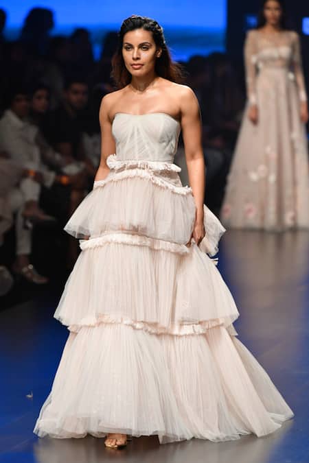 Shop Shriya Som Pink Tiered Strapless Gown at Aza Fashions Shop_Shriya Som_Pink Tiered Strapless Gown _at_Aza_Fashions