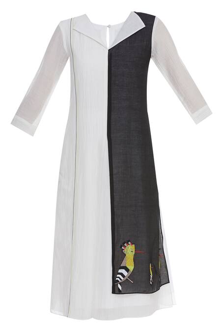 Shop_Desert Shine By Sulochana Jangir_White Silk Chanderi Embroidery Resham Thread Collar Panel Kurta_Online_at_Aza_Fashions