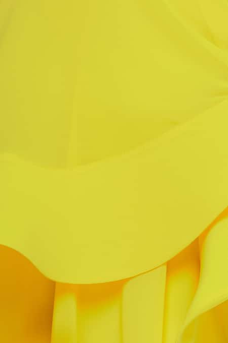 Gauri & Nainika Yellow Viscose Georgette Ruffle Trapeze Dress at Aza Fashions Gauri & Nainika_Yellow Viscose Georgette Ruffle Trapeze Dress _at_Aza_Fashions