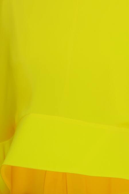 Gauri & Nainika Yellow Viscose Georgette High Low Cape Dress at Aza Fashions Gauri & Nainika_Yellow Viscose Georgette High Low Cape Dress _at_Aza_Fashions