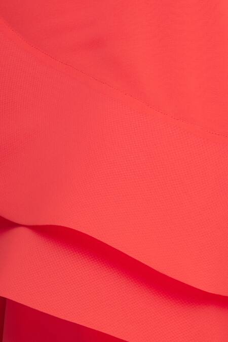 Gauri & Nainika Coral Viscose Georgette Asymmetrical Layered Ruffle Dress at Aza Fashions Gauri & Nainika_Coral Viscose Georgette Asymmetrical Layered Ruffle Dress _at_Aza_Fashions