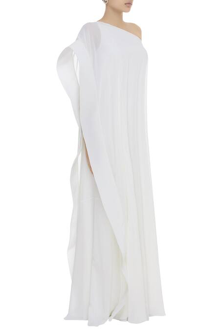 Gauri & Nainika_White One Shoulder Gown _Online_at_Aza_Fashions