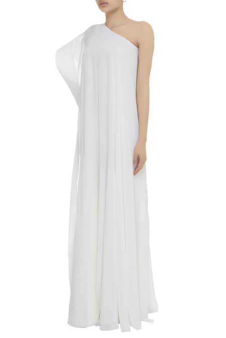 Buy_Gauri & Nainika_White One Shoulder Gown _Online_at_Aza_Fashions