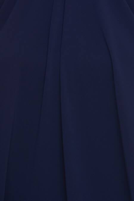 Gauri & Nainika Blue Viscose Georgette High Neck Cold Shoulder Tie-up Dress at Aza Fashions Gauri & Nainika_Blue Viscose Georgette High Neck Cold Shoulder Tie-up Dress _at_Aza_Fashions