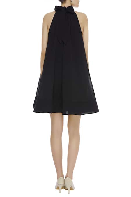 Shop Gauri & Nainika Black Viscose Georgette High Neck Sleeveless Dress at Aza Fashions Shop_Gauri & Nainika_Black Viscose Georgette High Neck Sleeveless Dress _at_Aza_Fashions