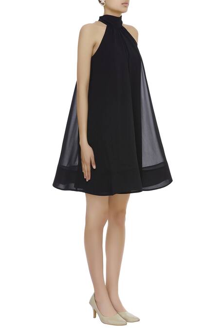 Gauri & Nainika Black Viscose Georgette High Neck Sleeveless Dress Online at Aza Fashions Gauri & Nainika_Black Viscose Georgette High Neck Sleeveless Dress _Online_at_Aza_Fashions