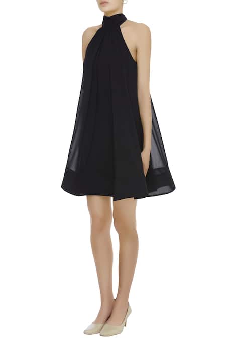 Buy Gauri & Nainika Black Viscose Georgette High Neck Sleeveless Dress Online at Aza Fashions Buy_Gauri & Nainika_Black Viscose Georgette High Neck Sleeveless Dress _Online_at_Aza_Fashions