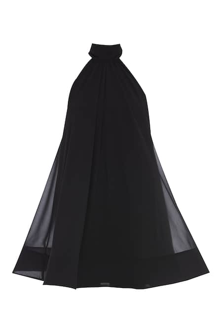 Shop Gauri & Nainika Black Viscose Georgette High Neck Sleeveless Dress Online at Aza Fashions Shop_Gauri & Nainika_Black Viscose Georgette High Neck Sleeveless Dress _Online_at_Aza_Fashions