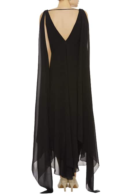 Shop Gauri & Nainika Black Viscose Georgette Draped Dress at Aza Fashions Shop_Gauri & Nainika_Black Viscose Georgette Draped Dress _at_Aza_Fashions