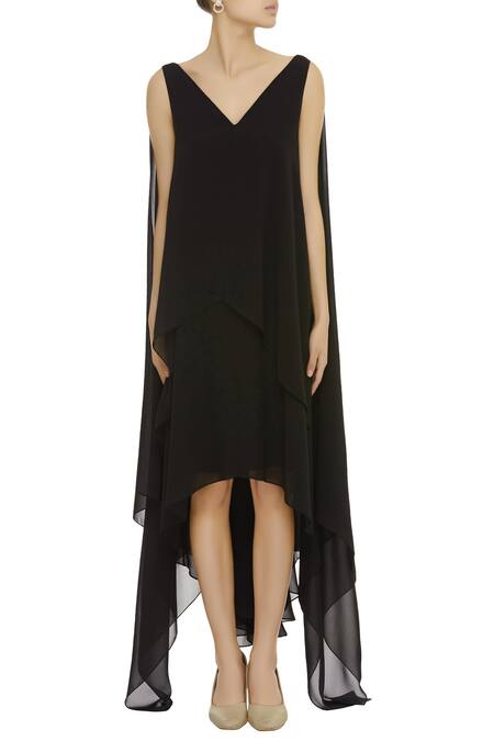 Shop Gauri & Nainika Black Viscose Georgette Draped Dress Online at Aza Fashions Shop_Gauri & Nainika_Black Viscose Georgette Draped Dress _Online_at_Aza_Fashions