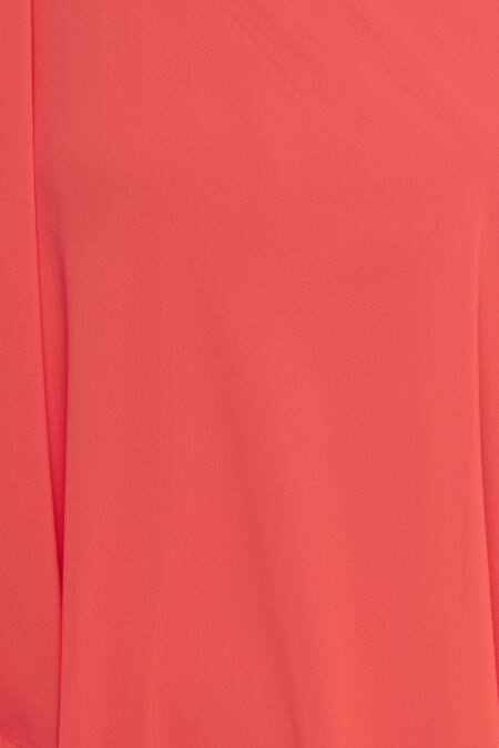 Gauri & Nainika_Coral Viscose Georgette One Shoulder Gown _at_Aza_Fashions