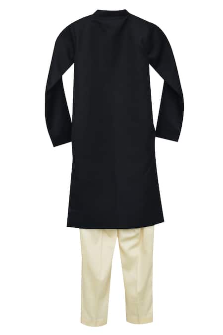 Shop_Fayon Kids_Black Cotton, Silk Embroidery Sherwani With Salwar _at_Aza_Fashions