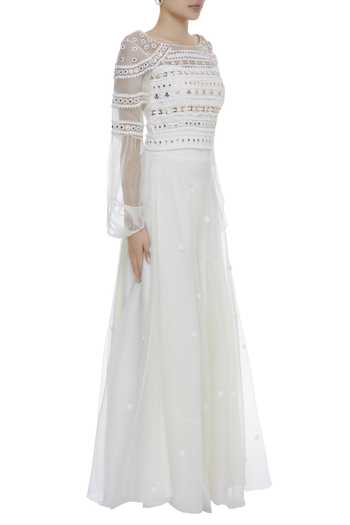 Vidhi Wadhwani_White Balloon Sleeves Blouse_Online_at_Aza_Fashions