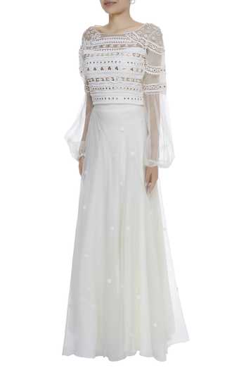 Buy_Vidhi Wadhwani_White Balloon Sleeves Blouse_Online_at_Aza_Fashions