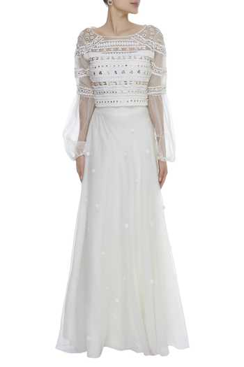 Shop_Vidhi Wadhwani_White Balloon Sleeves Blouse_Online_at_Aza_Fashions