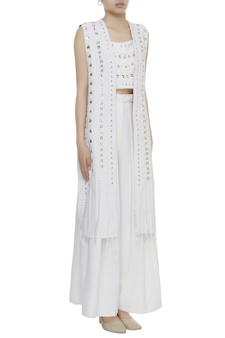 Vidhi Wadhwani_Off White Sleeveless Jacket With Metallic Applique_Online_at_Aza_Fashions