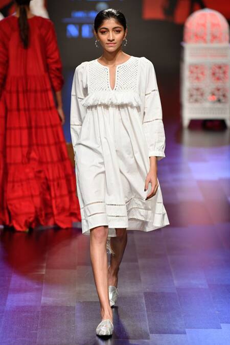 Shop Rara Avis White Chanderi Silk Yoke Dress at Aza Fashions Shop_Rara Avis_White Chanderi Silk Yoke Dress_at_Aza_Fashions