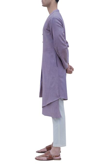Buy_Bohame_Purple Cotton Linen Pleated Side Kurta _Online_at_Aza_Fashions