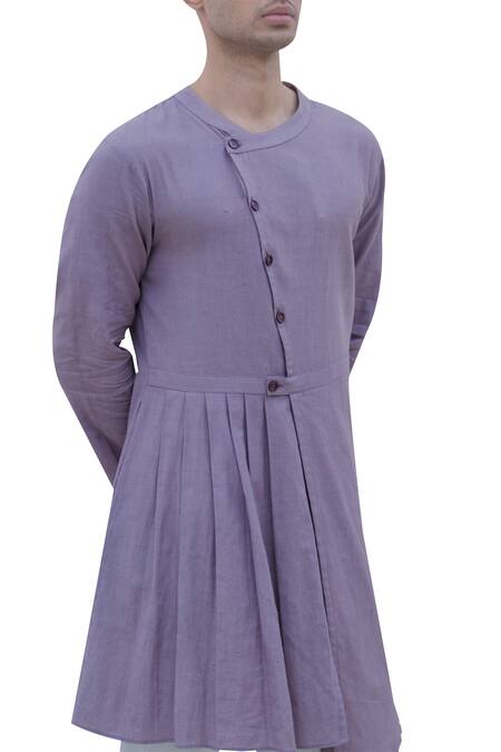 Shop_Bohame_Purple Cotton Linen Pleated Side Kurta _Online_at_Aza_Fashions