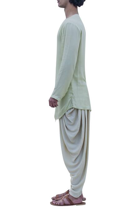 Buy_Bohame_Green Cotton Rayon Tie Up Short Kurta_Online_at_Aza_Fashions