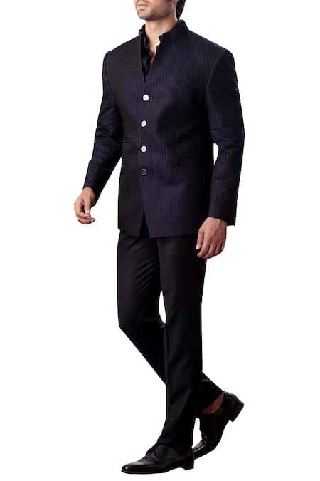 Kommal Sood_Purple Cupro Textured Bandhgala Set  _Online_at_Aza_Fashions