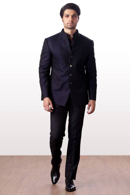 Buy Kommal Sood Purple Cupro Textured Bandhgala Set Online at Aza Fashions Buy_Kommal Sood_Purple Cupro Textured Bandhgala Set _Online_at_Aza_Fashions