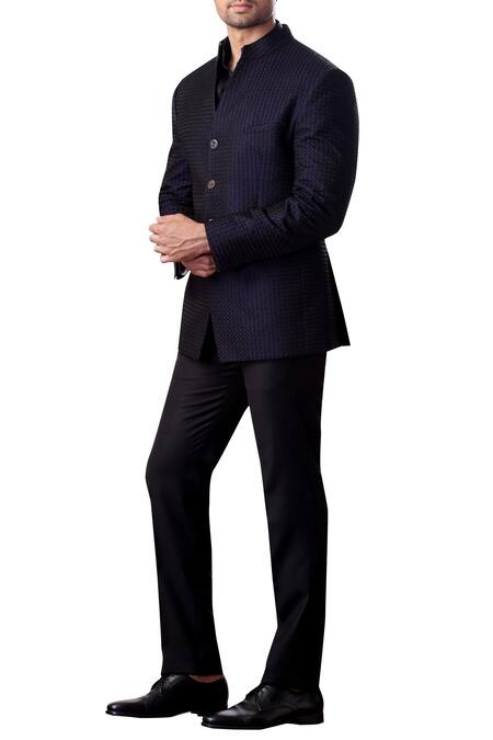 Shop_Kommal Sood_Purple Cupro Textured Bandhgala Set  _Online_at_Aza_Fashions