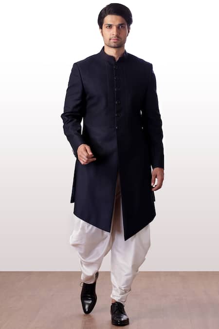 Buy_Kommal Sood_Blue Terry-rayon Sherwani Dhoti Pant Set  _Online_at_Aza_Fashions