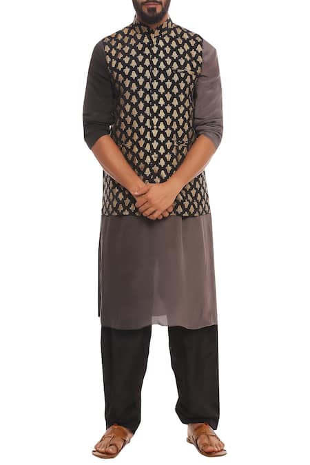 Masaba Black Ombre Kurta With Kalash Motif Bundi And Salwar Pants