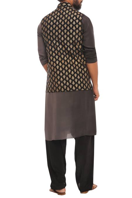 Shop Masaba Black Ombre Kurta With Kalash Motif Bundi And Salwar Pants at Aza Fashions Shop_Masaba_Black Ombre Kurta With Kalash Motif Bundi And Salwar Pants_at_Aza_Fashions