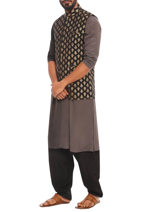 Masaba Black Ombre Kurta With Kalash Motif Bundi And Salwar Pants Online at Aza Fashions Masaba_Black Ombre Kurta With Kalash Motif Bundi And Salwar Pants_Online_at_Aza_Fashions