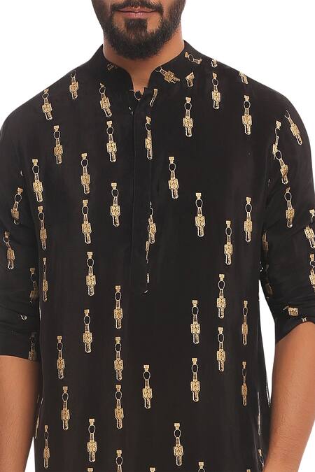 Shop_Masaba_Black Natural Crepe Motif Tribal Print Kurta_Online_at_Aza_Fashions