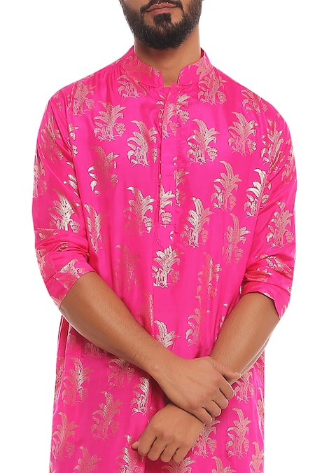 Shop_Masaba_Pink Tropical Banana Sapling Motif Print Kurta_Online_at_Aza_Fashions