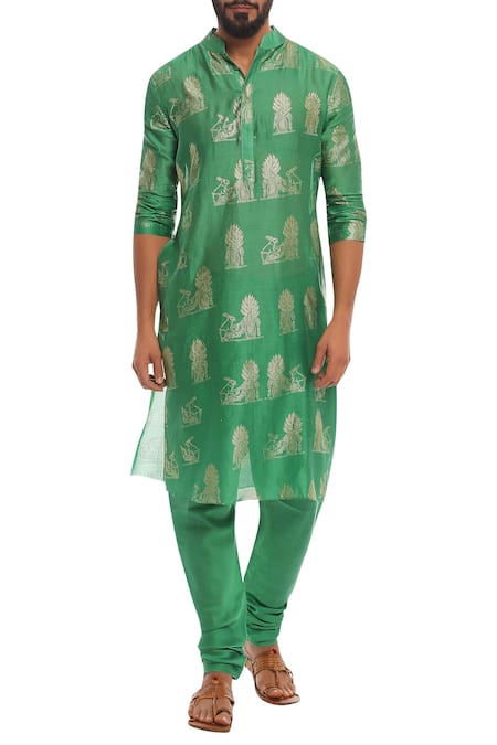 Masaba Green Chanderi Rabbit Motif Kurta Set