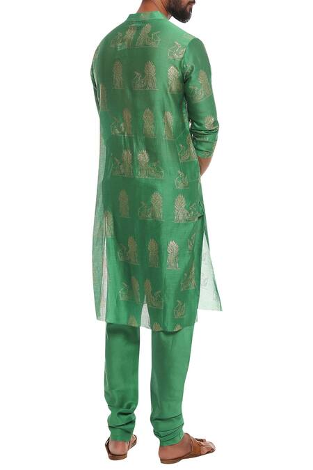 Shop_Masaba_Green Chanderi Rabbit Motif Kurta Set_at_Aza_Fashions