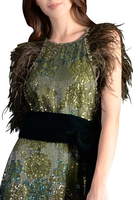 Shop_Not So Serious By Pallavi Mohan_Green Embroidered Gown_Online_at_Aza_Fashions