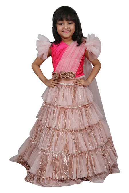 Kirti Agarwal - Pret N Couture Pink Layered Frill Lehenga Set 