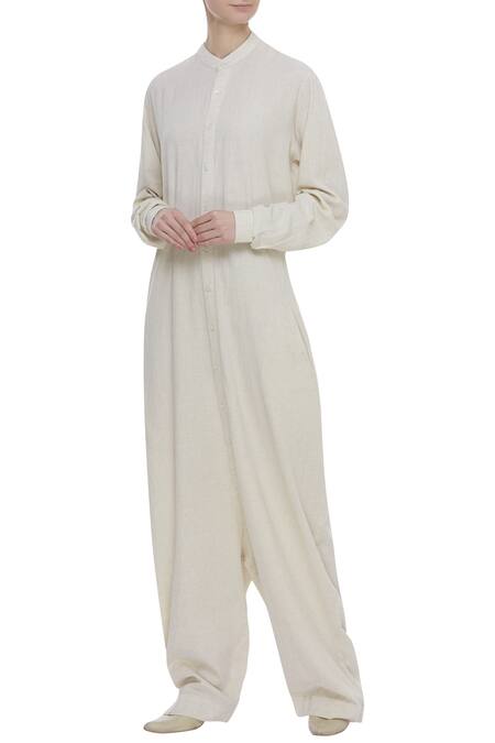 Buy Padma Raj Keshri White Button Front Jumpsuit at Aza Fashions Buy_Padma Raj Keshri_White Button Front Jumpsuit_at_Aza_Fashions