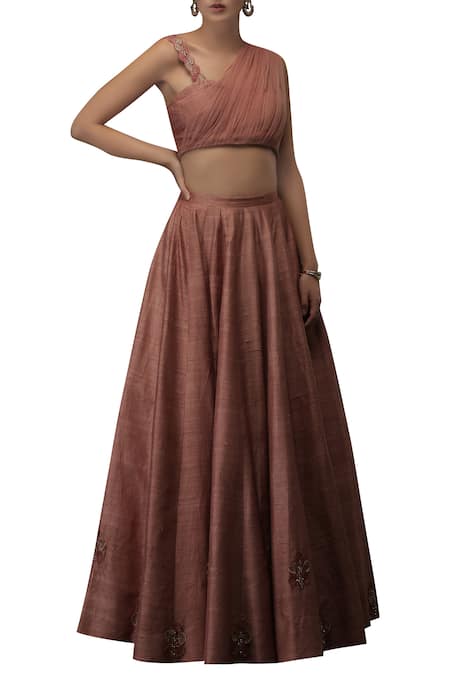 Buy Silky Bindra Pink Tulle, Shantoon, Rawsilk Floral Motifs Embroidered Lehenga Set Online at Aza Fashions Buy_Silky Bindra_Pink Tulle, Shantoon, Rawsilk Floral Motifs Embroidered Lehenga Set_Online_at_Aza_Fashions