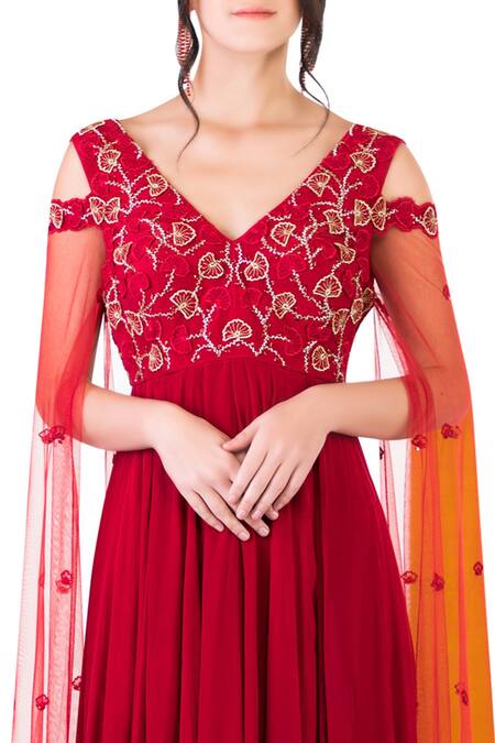 Shop Silky Bindra Red Embroidered Anarkali Gown Online at Aza Fashions Shop_Silky Bindra_Red Embroidered Anarkali Gown _Online_at_Aza_Fashions