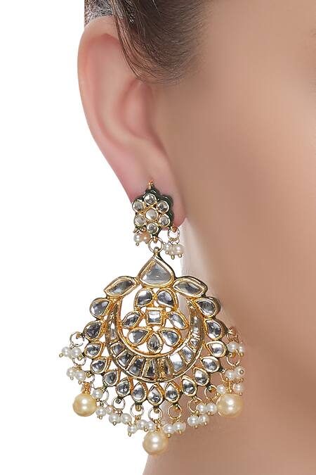 Shop_Posh By Rathore_Gold Plated Kundan Chandbali Earrings_at_Aza_Fashions