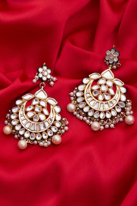 Buy_Posh By Rathore_Gold Plated Kundan Chandbali Earrings_Online_at_Aza_Fashions